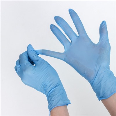 Перчатки нитриловые смотровые неопудренные, размер L, 100 шт/уп, 3 гр, цвет голубой