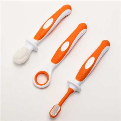 Набор детских зубных щёток-массажеров (силикон/нейлон), с ограничителем, цвет оранжевый