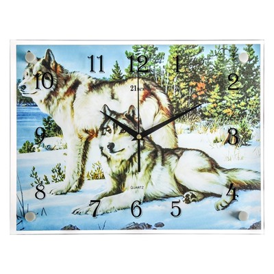 Часы настенные, серия: Животный мир, "Волки в зимнем лесу", 30х40  см, микс