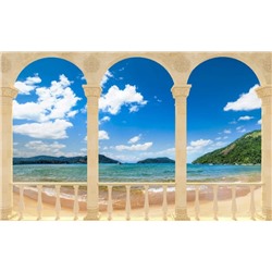 3D Фотообои «Терраса с арками на берегу моря»