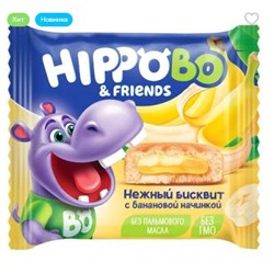 Бисквитное пирожное HIPPO BO & friends с банановой начинкой, 32 г (упаковка 12 шт.)