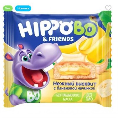Бисквитное пирожное HIPPO BO & friends с банановой начинкой, 32 г (упаковка 12 шт.)