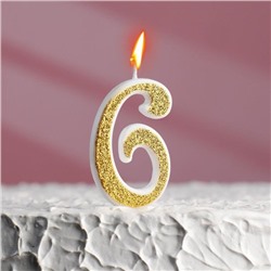 Свеча для торта "Блёстки" цифра 6, золотистая