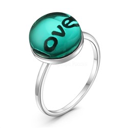 Кольцо из серебра с зелёным пл.кварцем родированное - Love рк-141003 зеленый
