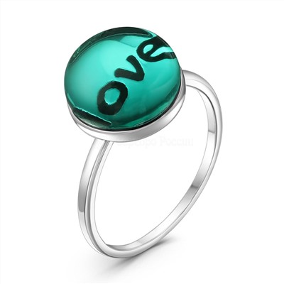 Кольцо из серебра с зелёным пл.кварцем родированное - Love рк-141003 зеленый