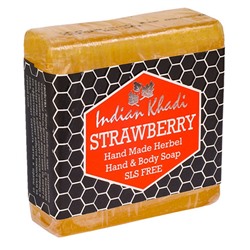 Мыло Клубника ручной работы без SLS Кхади Strawberry Hand Made Herbel Soap SLS Free Indian Khadi 100 гр.