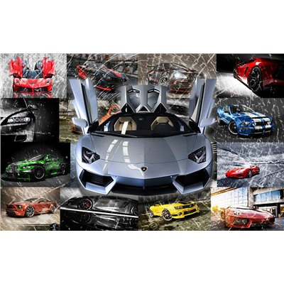 3D Фотообои «Коллаж из спортивных машин»