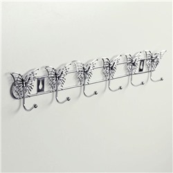 Вешалка настенная Доляна «Бабочки», 6 крючков, 34,5×3×6,5 см, цвет серебряный