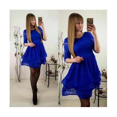 Платье короткое коктейльное синее П3202