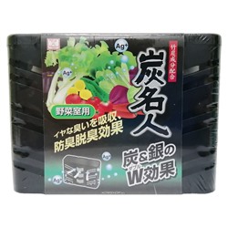 Дезодорант поглотитель неприятных запахов для овощного отделения холодильника с древесным углем и ионами серебра Kokubo, Япония, 60 г Акция