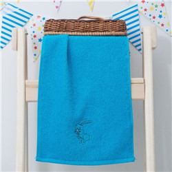 Махровое полотенце "Зайчик", размер 30х60 см, цвет голубой
