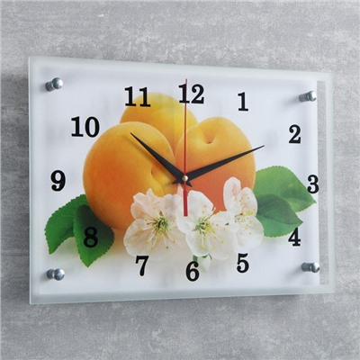Часы настенные, серия: Кухня, "Абрикосы с цветами", 25х35  см, микс