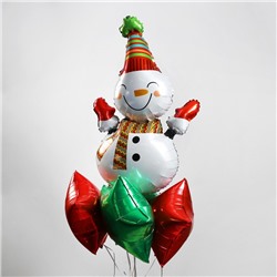 Букет из шаров "Веселый снеговик и звезды", фольга, набор из 5 шт
