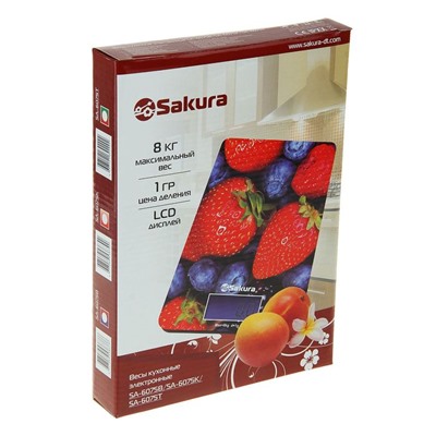 Весы кухонные Sakura SA-6075K, до 8 кг, электронные, клубника