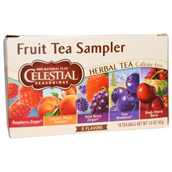 Celestial Seasonings, Fruit Tea Sampler, травяной чай, без кофеина, 5 вкусов, 18 чайных пакетиков, весом 40 г (1,4 унции) каждый