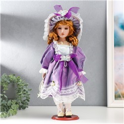 Кукла коллекционная керамика "Малышка Лида в фиолетовом платьице" 40 см