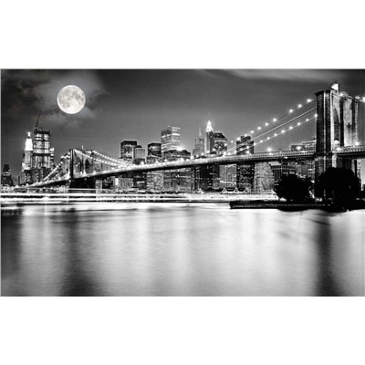 3D Фотообои  «Черно-белая инсталляция с полной луной над Бруклинским мостом»