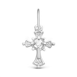 Крест из серебра с фианитом родированный - 2 см