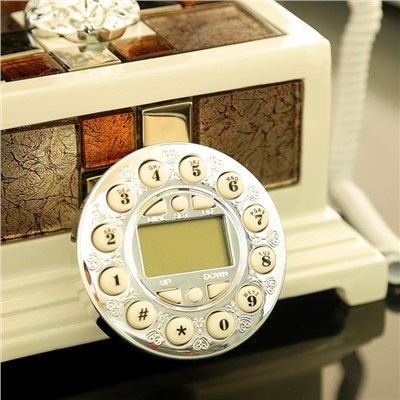 Ретро телефон «Брилиантовая мозаика», прямоугольный, белый, полистоун, 25х17х24 см