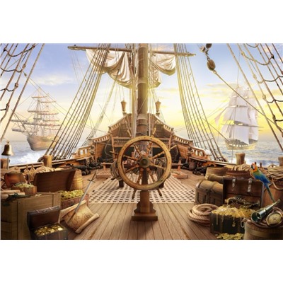 3D Фотообои «Штурвал пиратского корабля»