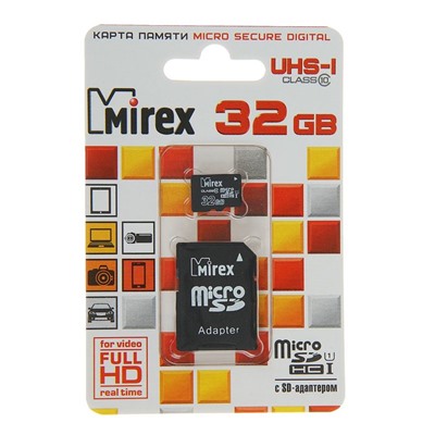 Карта памяти microSD Mirex, 32 Gb, UHS-I, class 10, с адаптером