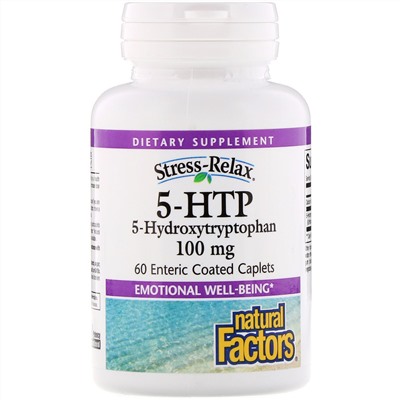 Natural Factors, Снятие стресса, 5-гидрокситриптофан, 100 мг, 60 желудочно-резистентных капсул