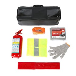 Набор автомобилиста EMERGENCY KIT 6 сумка из кожзаменителя,  Аптечка,ОП-2, знак, перчатки