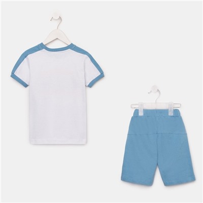 Комплект для мальчика (шорты, футболка), цвет белый/бирюза, рост 98 см