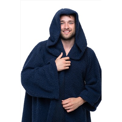 Пончо стильное из овечьей шерсти с капюшоном WITH HOOD CAMEL, цвет Индиго, цвет СИНИЙ