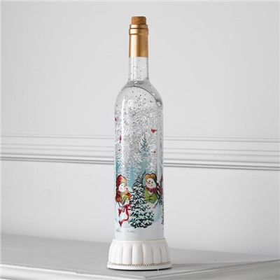 Светодиодная фигура «Бутылка со снеговиками» 9 × 35 × 9 см, пластик, батарейки ААх3 (не в комплекте), USB, свечение тёплое белое