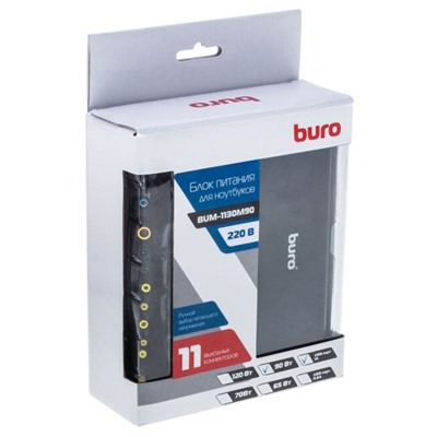 Адаптер питания Buro BUM-1130M90, ручной, 90Вт, 12В-24В 11-переходников, 3.75A 1xUSB, 1A