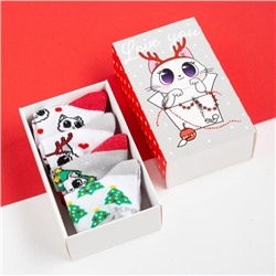 Набор новогодних детских носков Крошка Я «Котик», 4 пары, 6-8 см