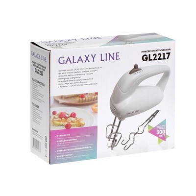 Миксер Galaxy LINE GL 2217, ручной, 300 Вт, 5 скоростей, режим "турбо", белый