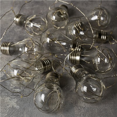 Гирлянда "Нить" с насадками "Лампочки" 3 м, 10 пластиковых лампочек, LED-100-12V, нить прозрачная, свечение тёплое белое