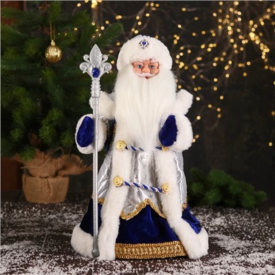 Дед Мороз "В шубке с застежками" двигается, 40 см, бело-синий