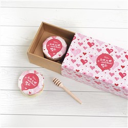 Подарочный набор "С любовью розовые сердечки" мёд с малиной, с кедровым орехом
