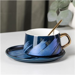 Чайная пара «Штрихи», чашка 220 мл, блюдце d=15,5 см, цвет синий