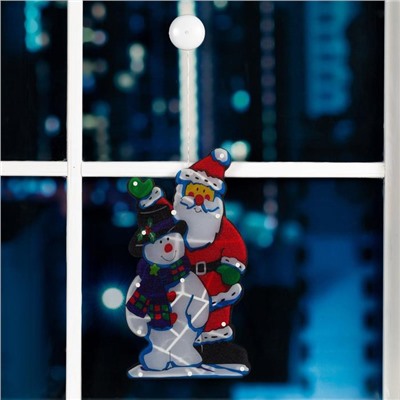 Светодиодная фигура на присоске «Дед Мороз и снеговик» 25 × 44 см, пластик, батарейки АААх3 (не в комплекте), свечение тёплое белое
