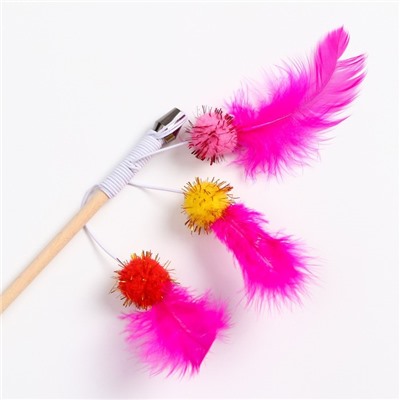 Дразнилка - удочка "Салют из перьев с шариками" на деревянной палочке, микс цветов