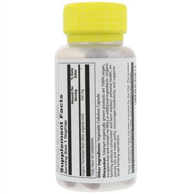 Solaray, Органически выращенная ферментированная свекла, 500 мг , 100 растительных капсул