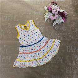 Рост 140 (детальные размеры в описании). Детское платьице Rina с ярким принтом и окантовкой лимонного цвета.