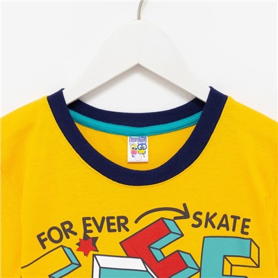 Комплект для мальчика (футболка, шорты), цвет жёлтый/тёмно-синий, рост 116 см