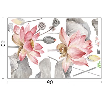 Наклейка многоразовая интерьерная 90*180 см, декор "Цветы лотоса" (2687)