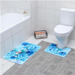 Набор ковриков для ванны и туалета «Флори» 2 шт, 79×49, 49×40 см, цвет голубой