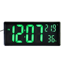 Часы настенные электронные, 36 х 15 х 0.3 см, термометр, гигрометр, зеленая индикация