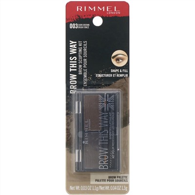 Rimmel London, Набор для моделирования бровей Brow This Way, 003 темно-коричневая палитра, 1 шт