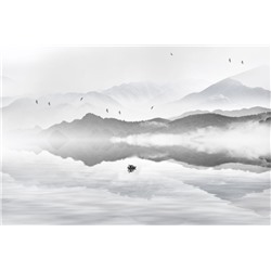 3D Фотообои «Одинокая лодка в тумане»