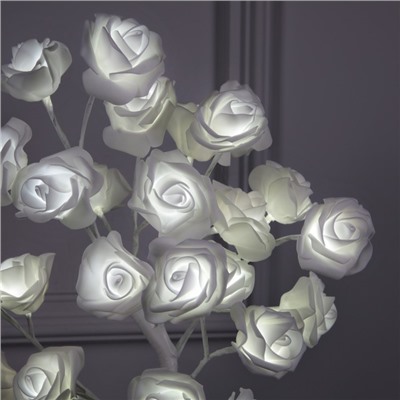 Светодиодный куст «Розы белые» 45 см, 24 LED, постоянное свечение, 220 В, свечение белое