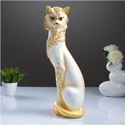 Фигура "Кошка Маркиза" орнамент ручная работа белая/золото 14х14х48 см