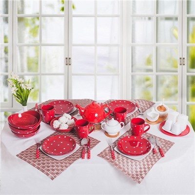 Сервиз столовый «Красный горох», 18 предметов: 6 тарелок в=19 см, 6 тарелок d=27 см, 6 тарелок d=18,7 см цвет красный